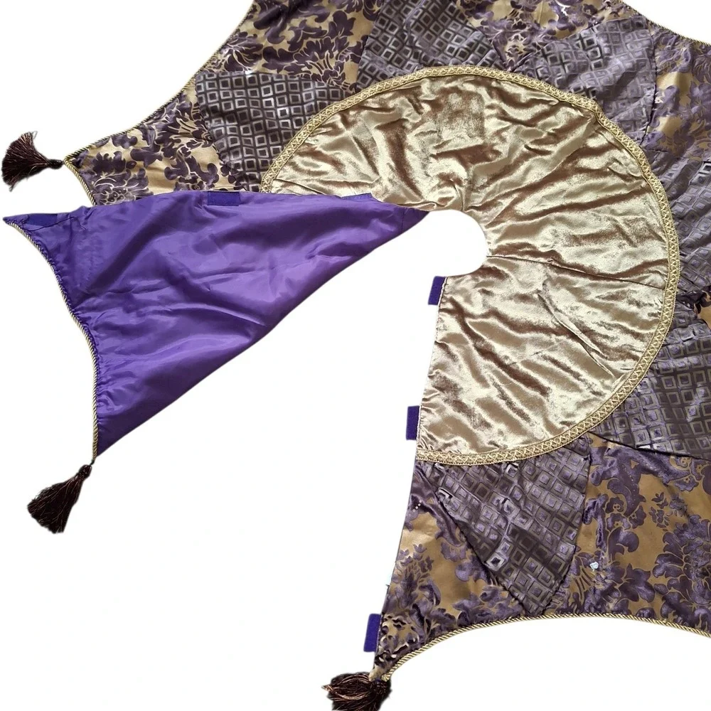 3pc Victorian Style Christmas Set Purple Velvet Tree Skirt &‎ 2 Stockings Tassel